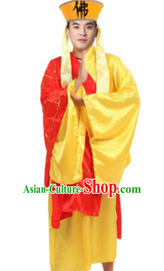 Traditional Chinese Ancient Shaveling Costume Song Dynasty Legend of the White Snake Monk Fa Hai Historical Clothing and Headpiece Complete Set