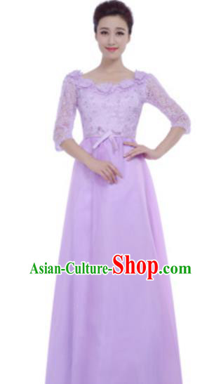 Top Grade Chorus Group Lilac Full Dress, Compere Stage Performance Choir Costume for Women