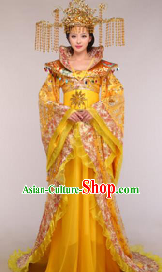 Traditional Chinese Ancient Queen Costume Tang Dynasty Empress Historical Clothing and Headpiece Complete Set