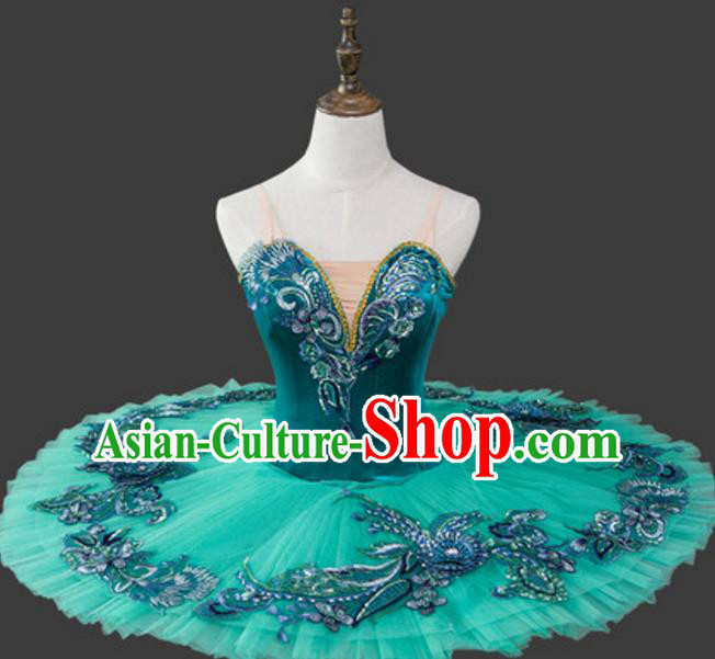 Top Grade Modern Dance Costume Ballet Ballerina Dance Green Bubble Dress Tu Tu Dancewear for Women