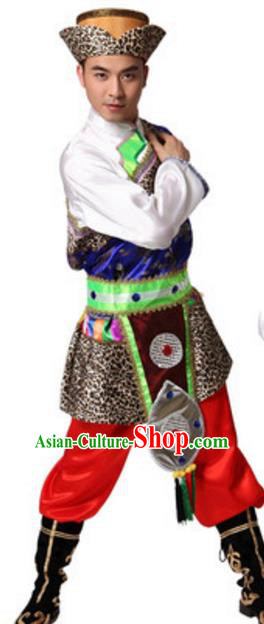 Traditional Chinese Zang Nationality Costume, Chinese Tibetan Ethnic Dance Clothing for Men