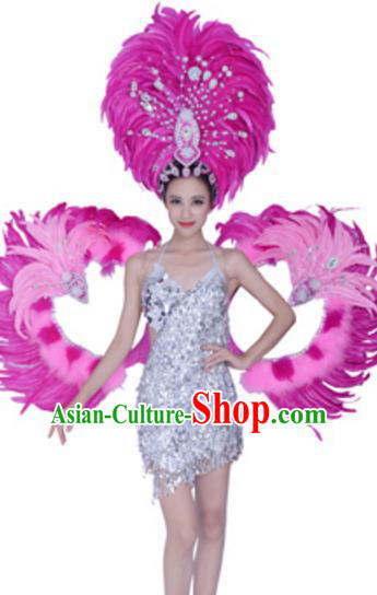 Top Grade Modern Dance Costume Stage Show Brazil Parade Giant Feather Wings and Headpiece for Women