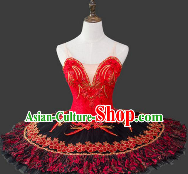 Top Grade Ballet Dance Costume Ballerina Dance Tu Tu Dancewear Red Bubble Dress for Women