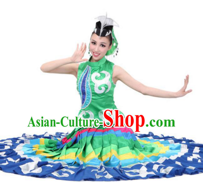 Traditional Chinese Yangge Fan Dance Folk Dance Ethnic Costume Classical Yangko Chorus Modern Dance Dress Halloween Clothing and Shoes