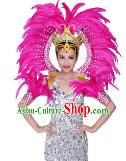 Top Grade Samba Dance Props Stage Show Brazil Parade Giant Pink Feather Wings and Headpiece for Women