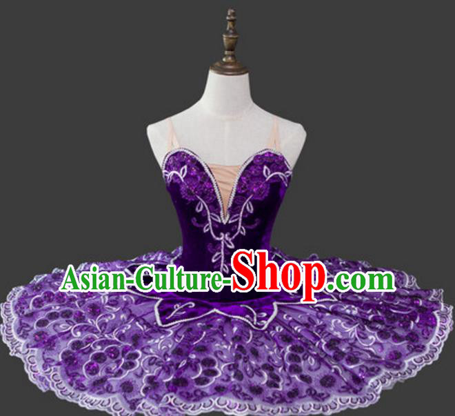 Top Grade Ballet Costume Purple Bubble Dress Ballerina Dance Tu Tu Dancewear for Women