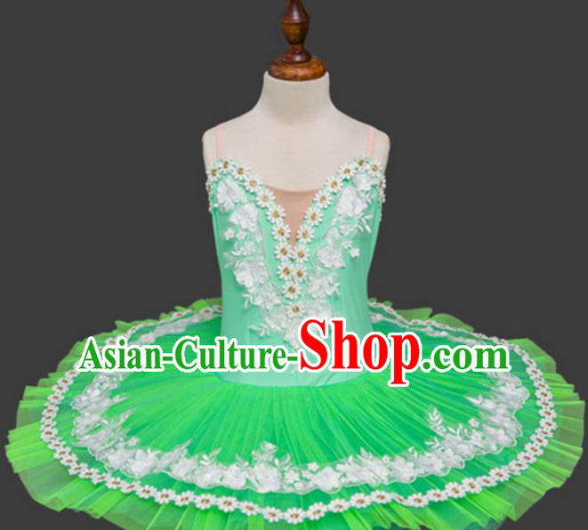 Top Grade Ballet Swan Dance Costume Green Dress Ballerina Skirt Tu Tu Dancewear for Women