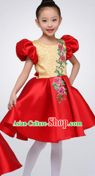 Top Grade Modern Dance Red Bubble Dress Stage Performance Chorus Costume for Kids