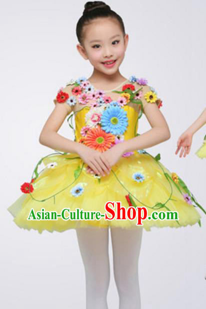 Top Grade Modern Dance Ballet Dance Yellow Veil Dress Stage Performance Chorus Costume for Kids