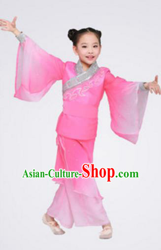 Top Grade Chinese Classical Dance Folk Dance Clothing Stage Performance Yangko Dance Pink Costume for Kids