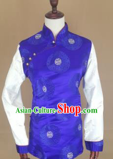 Chinese Traditional Zang Nationality Royalblue Brocade Vest, China Tibetan Waistcoat Costume for Women