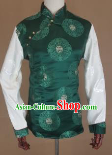 Chinese Traditional Zang Nationality Green Brocade Vest, China Tibetan Waistcoat Costume for Women