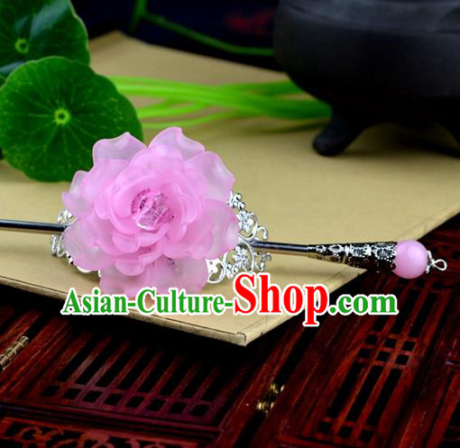 Chinese Traditional Ancient Hair Accessories Hanfu Hairpins Pink Peony Hairdo Crown Headwear for Women