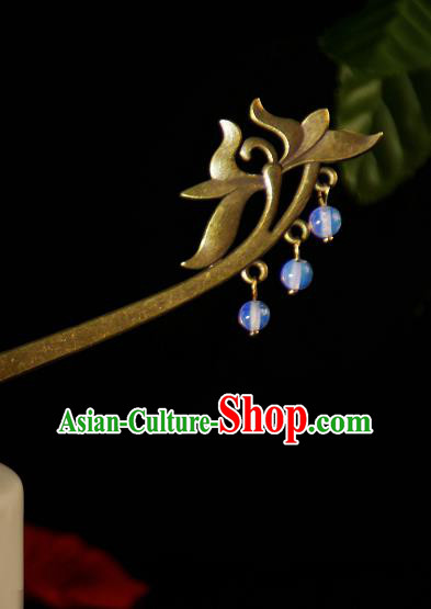 Chinese Traditional Ancient Hair Accessories Hanfu Lotus Hairpins Beads Tassel Hair Clip Headwear for Women