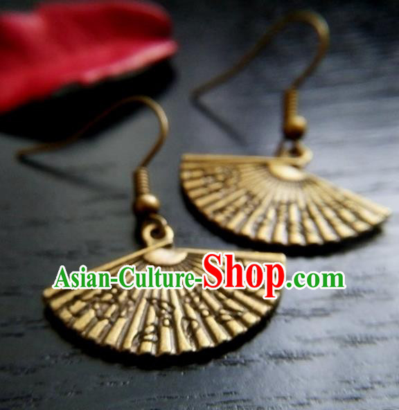 Chinese Traditional Ancient Earrings Accessories Hanfu Fan Eardrop for Women