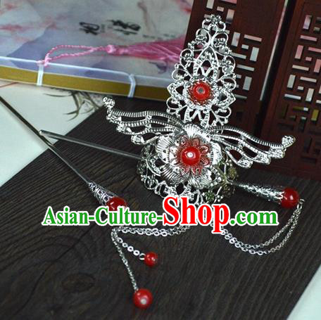 Chinese Traditional Ancient Hair Accessories Hanfu Hairpins Red Beads Hairdo Crown Headwear for Women