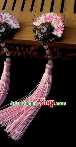 Chinese Traditional Ancient Hair Accessories Hanfu Hairpins Pink Tassel Hair Stick Headwear for Women