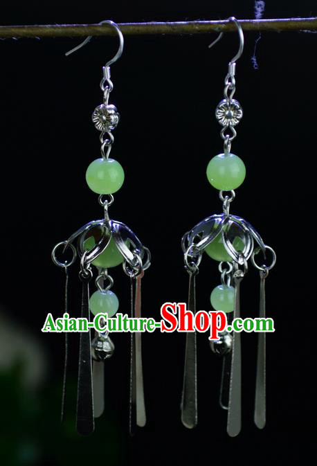 Chinese Traditional Ancient Earrings Accessories Hanfu Green Beads Eardrop for Women