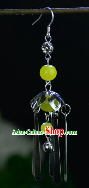 Chinese Traditional Ancient Earrings Accessories Hanfu Yellow Beads Eardrop for Women