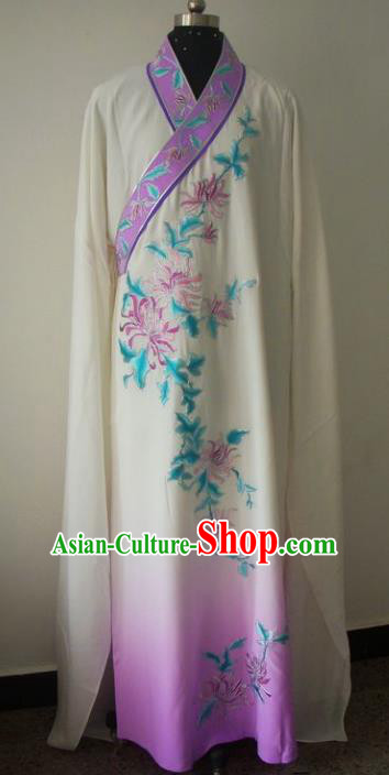 Chinese Traditional Beijing Opera Embroidered Chrysanthemum Costumes China Peking Opera Niche Silk Robe Gwanbok for Adults