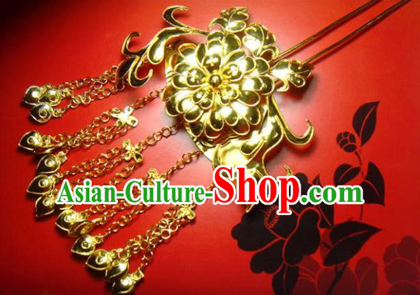 Chinese Traditional Ancient Queen Golden Bells Tassel Hairpins Hair Accessories for Women