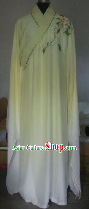 Chinese Traditional Beijing Opera Niche Costumes China Peking Opera Printing Peach Blossom Yellow Robe for Adults