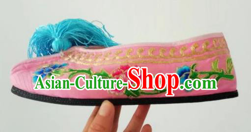 Chinese Traditional Embroidered Shoes Beijing Opera Pink Blood Stained Shoes for Women