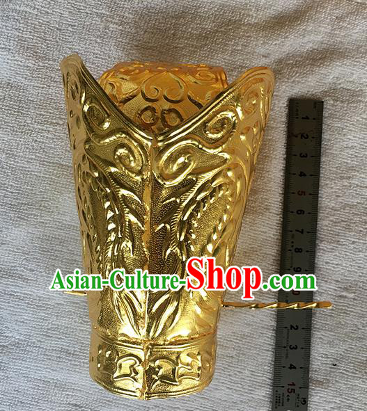 Chinese Traditional Ancient Emperor Golden Hairdo Crown Hairpins Hair Accessories for Men