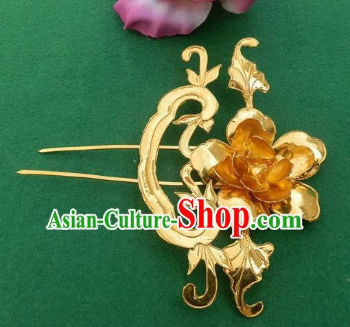 Chinese Traditional Ancient Princess Golden Peony Hair Clip Hairpins Hair Accessories for Women