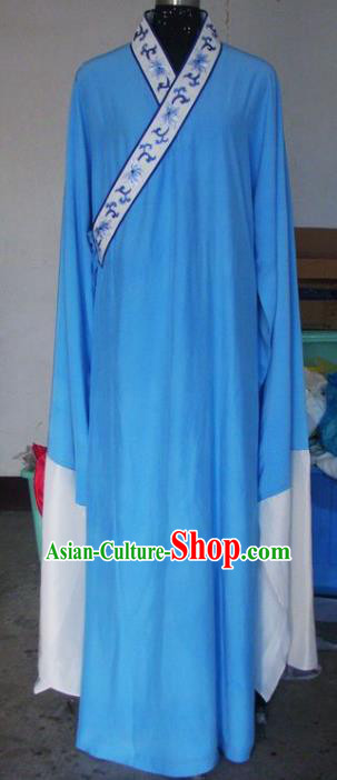 Chinese Traditional Beijing Opera Scholar Costumes Blue Robe for Adults