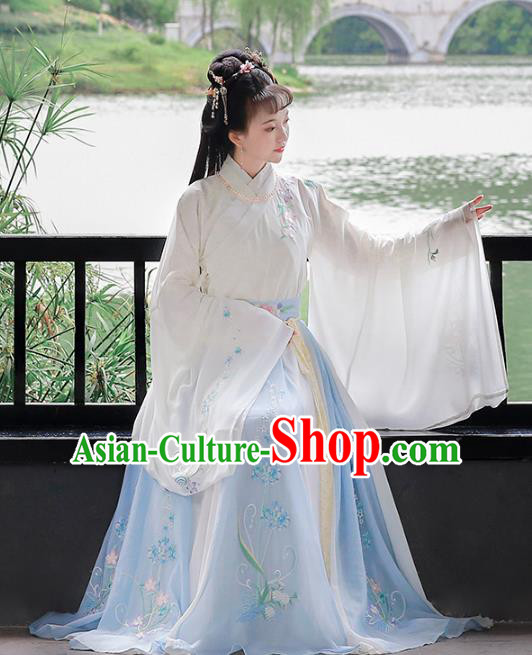 Chinese Ancient Jin Dynasty Palace Princess Hanfu Dress Embroidered Costumes for Women