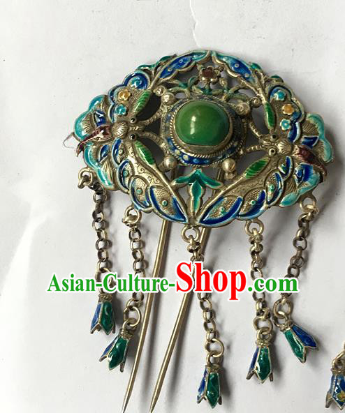 Chinese Traditional Ancient Blueing Tassel Hair Clip Hanfu Hairpins Hair Accessories for Women