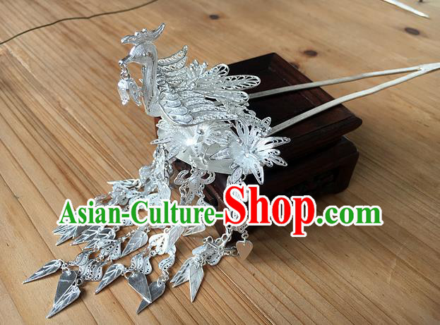 Chinese Traditional Ancient Sliver Tassel Hair Clip Hanfu Hairpins Hair Accessories for Women