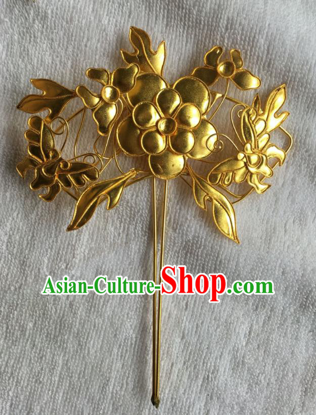 Chinese Traditional Ancient Hair Clip Hanfu Golden Hairpins Hair Accessories for Women