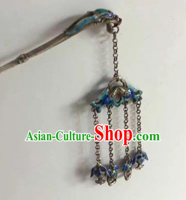 Chinese Traditional Ancient Bride Sliver Hair Clip Hanfu Blueing Dragon Hairpins Hair Accessories for Women