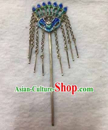 Chinese Traditional Ancient Bride Tassel Hair Clip Hanfu Blueing Bat Hairpins Hair Accessories for Women