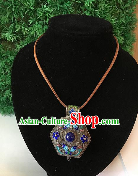 Handmade Chinese Miao Nationality Sachet Necklace Sliver Hmong Blueing Necklet for Women