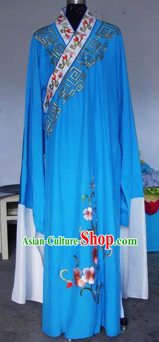 Chinese Traditional Shaoxing Opera Scholar Costumes Peking Opera Niche Embroidered Blue Robe for Adults