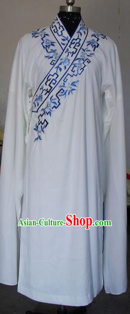 Chinese Traditional Shaoxing Opera Scholar Embroidered White Robe Peking Opera Niche Costumes for Adults