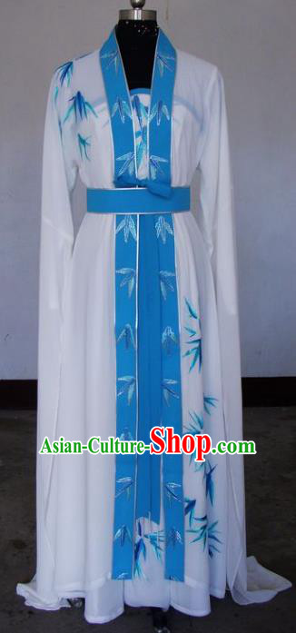 Chinese Traditional Beijing Opera Actress White Dress China Peking Opera Embroidered Bamboo Costumes for Adults