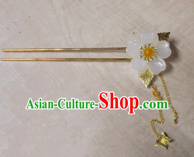 Chinese Traditional Hair Accessories Ancient Bride Hairpins White Flower Tassel Hair Clip for Women