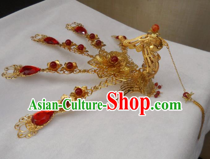 Chinese Traditional Hair Accessories Ancient Bride Hairpins Phoenix Tassel Hair Clip for Women