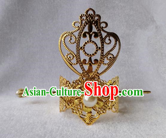 Chinese Traditional Ancient Prince White Bead Tuinga Hair Accessories Swordsman Hairpins for Men