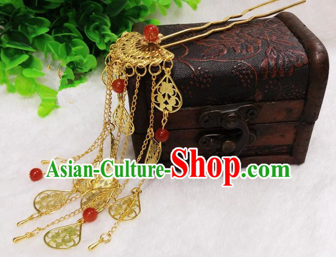 Chinese Traditional Hair Accessories Ancient Bride Hairpins Golden Tassel Step Shake for Women