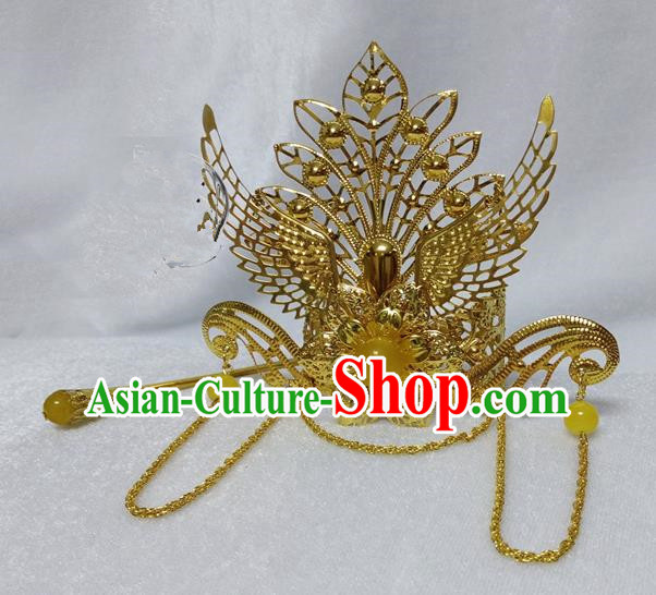 Chinese Traditional Hair Accessories Ancient Bride Hairpins Yellow Beads Phoenix Coronet for Women