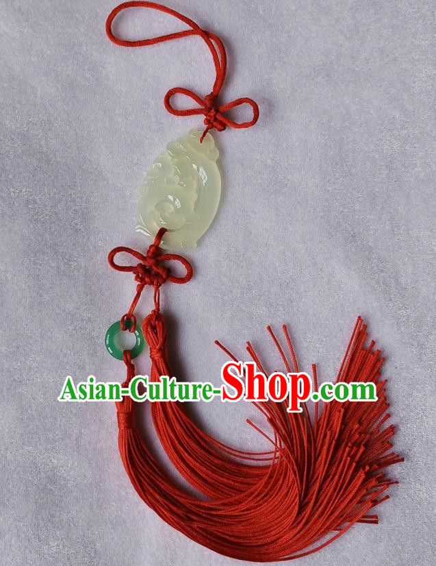 Handmade Chinese Ancient Jade Pendant Red Tassel Waist Accessories for Women