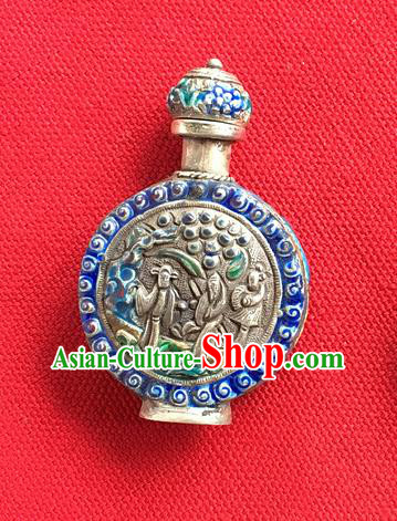 Chinese Traditional Ornaments Accessories Ancient Sliver Blueing Snuff Bottle for Women