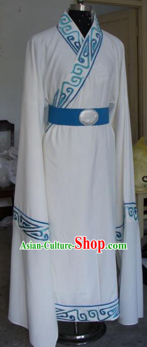 Chinese Traditional Shaoxing Opera Scholar Embroidered White Robe Peking Opera Niche Costumes for Adults