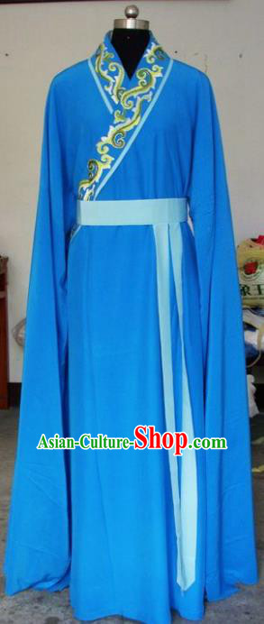 Chinese Traditional Shaoxing Opera Niche Blue Robe Clothing Peking Opera Scholar Costume for Adults