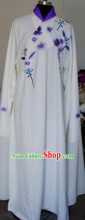 Chinese Traditional Shaoxing Opera Niche Embroidered White Robe Clothing Peking Opera Scholar Costume for Adults